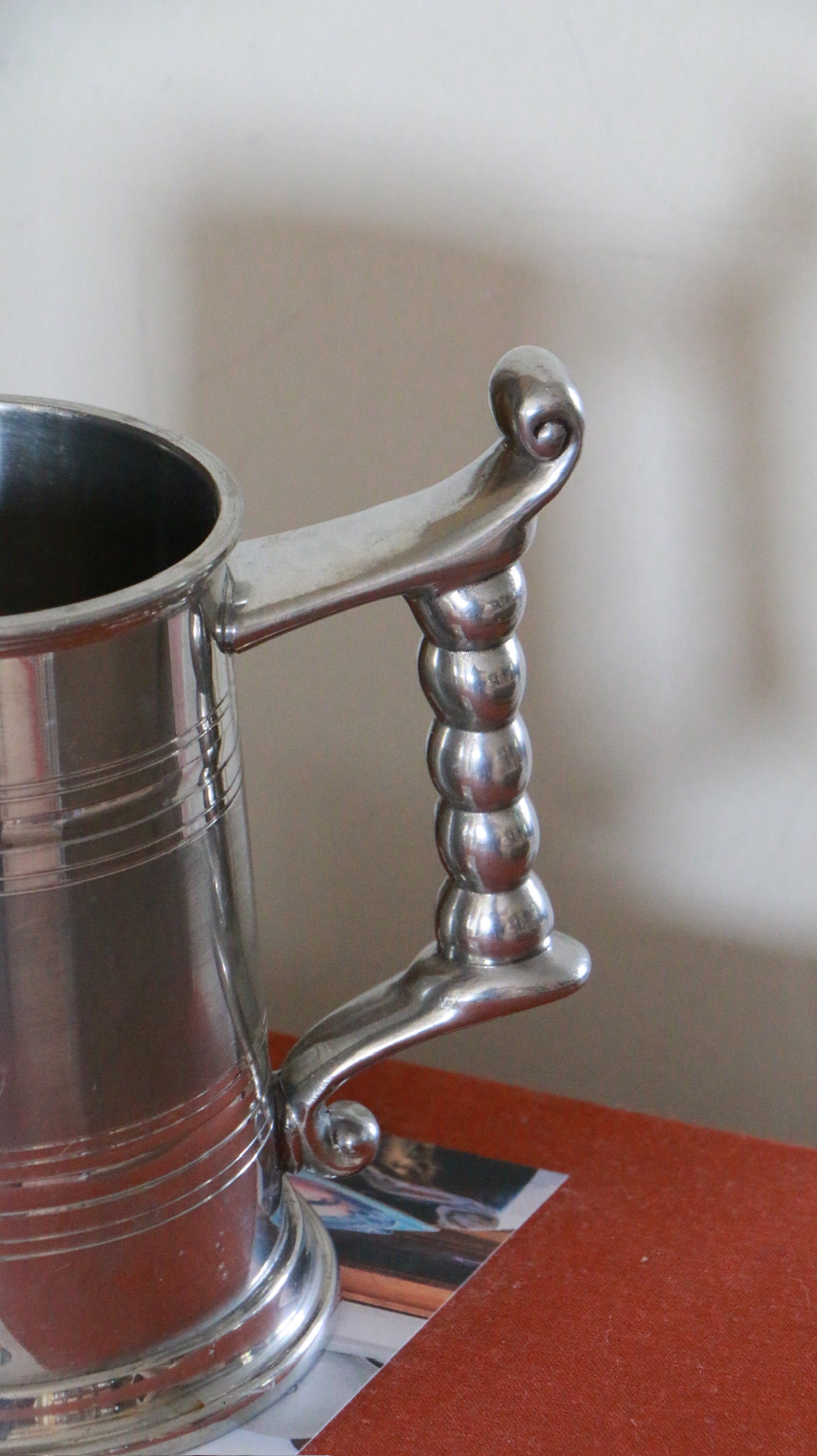 Vintage Pewter Tankard with Bobbin Handle and Swirl Finial