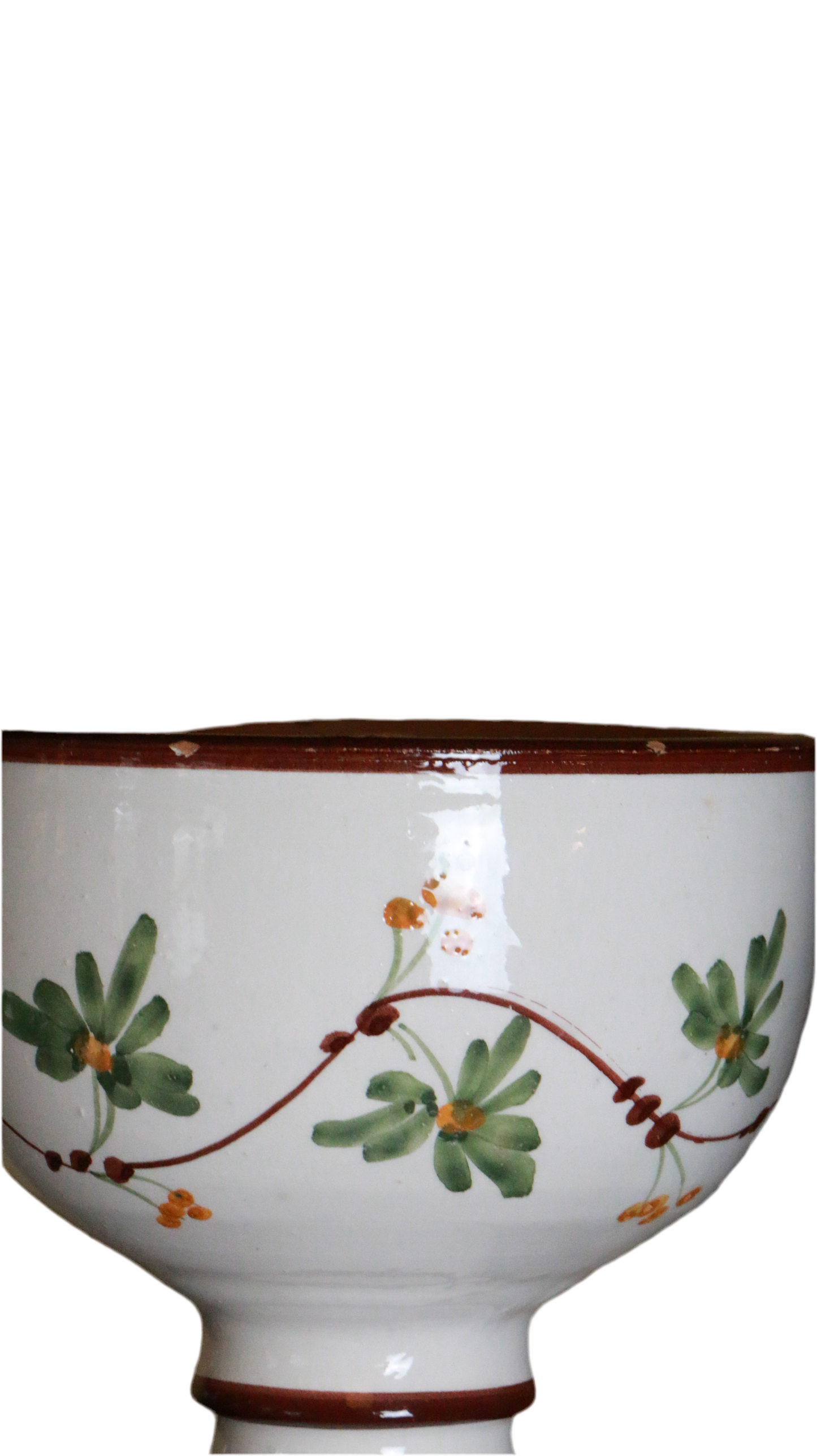 Hand Painted Floral Pedestal Pottery Bowl