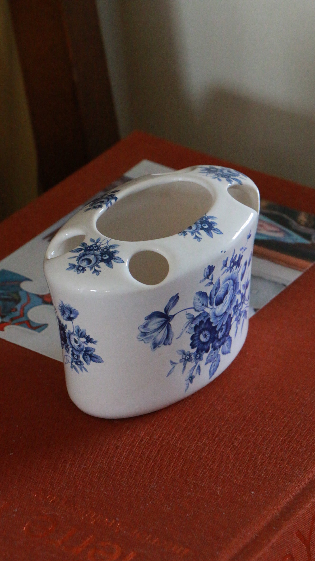 Vintage Southfields Blue & White Ceramic Flower Brick Vase