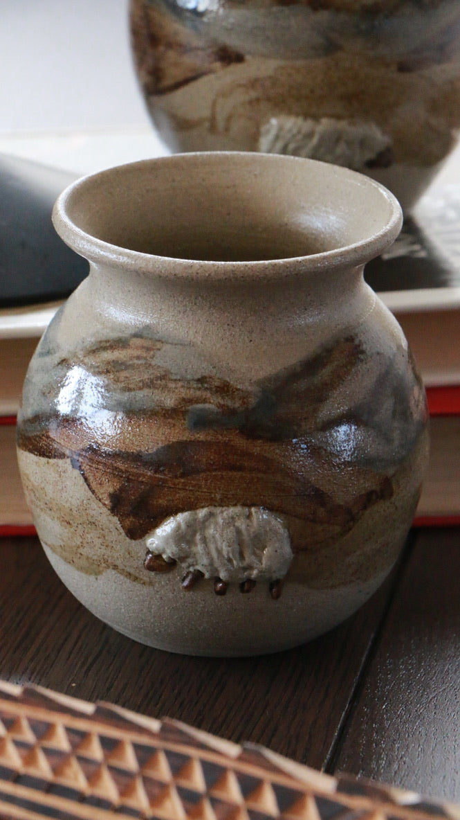 Vintage Arran Pottery Stoneware Vases – “Mountains & Sheep Landscape” (Pair)