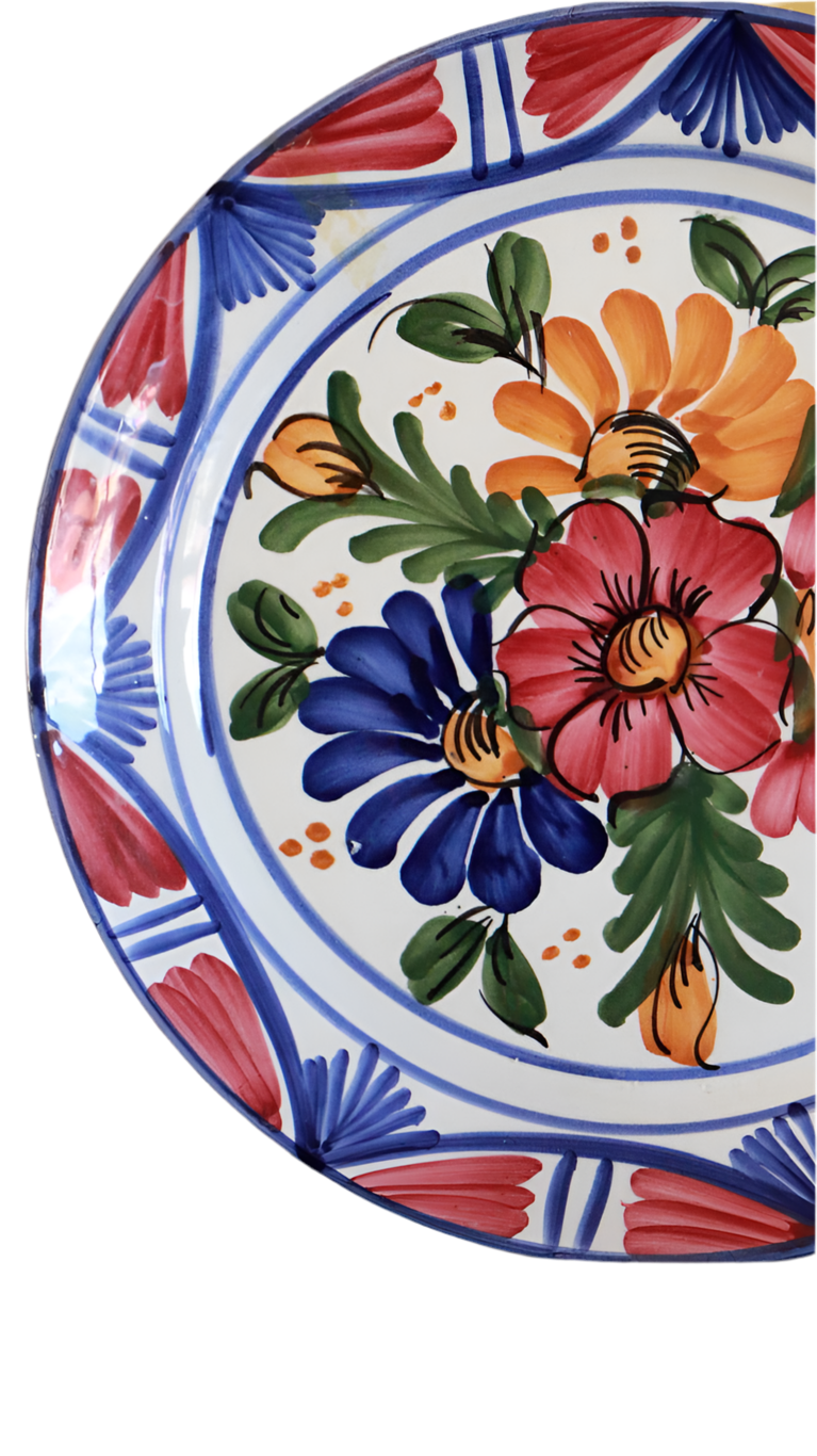Vintage Floral Hand-Painted Spanish Hanging Plate