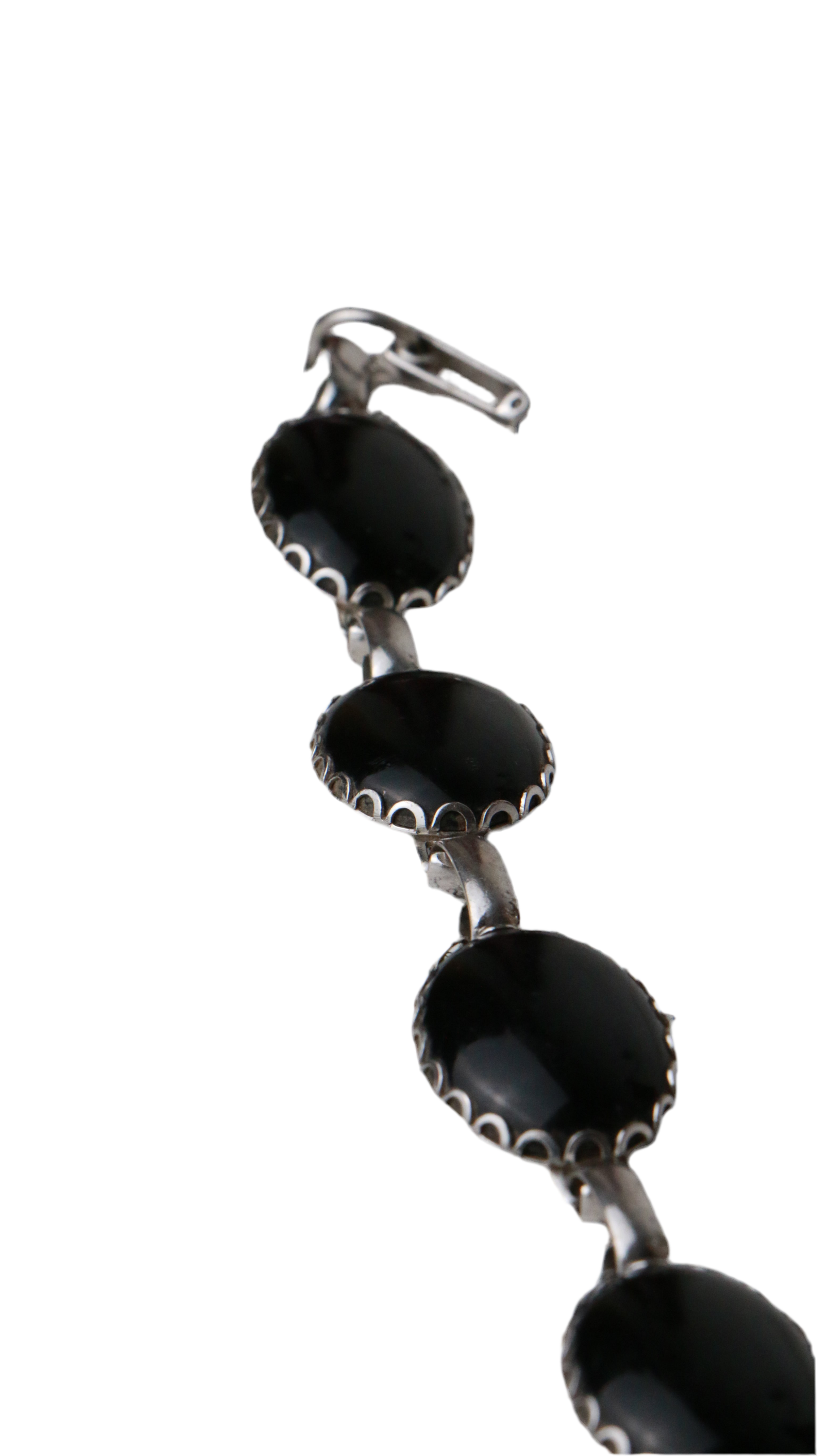 Vintage Silver Tone Black Onyx Bracelet