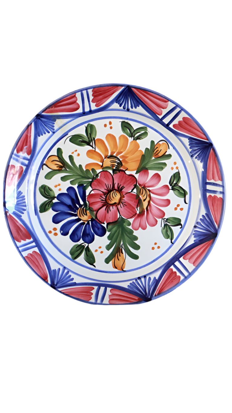 Vintage Floral Hand-Painted Spanish Hanging Plate