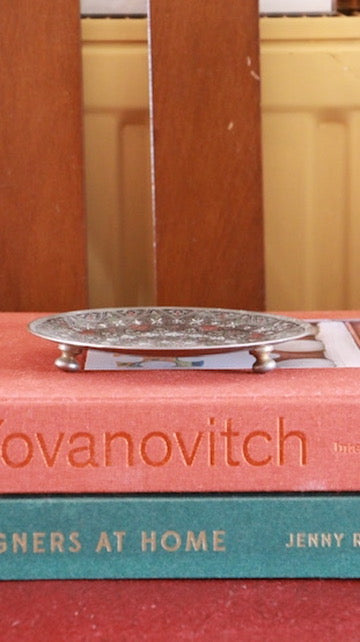 Vintage Engraved Brass Pedestal Dish