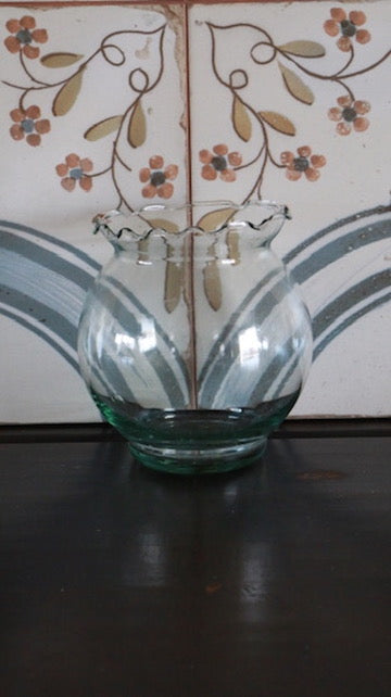 Vintage Hand Blown Glass Vase with Ruffled rim