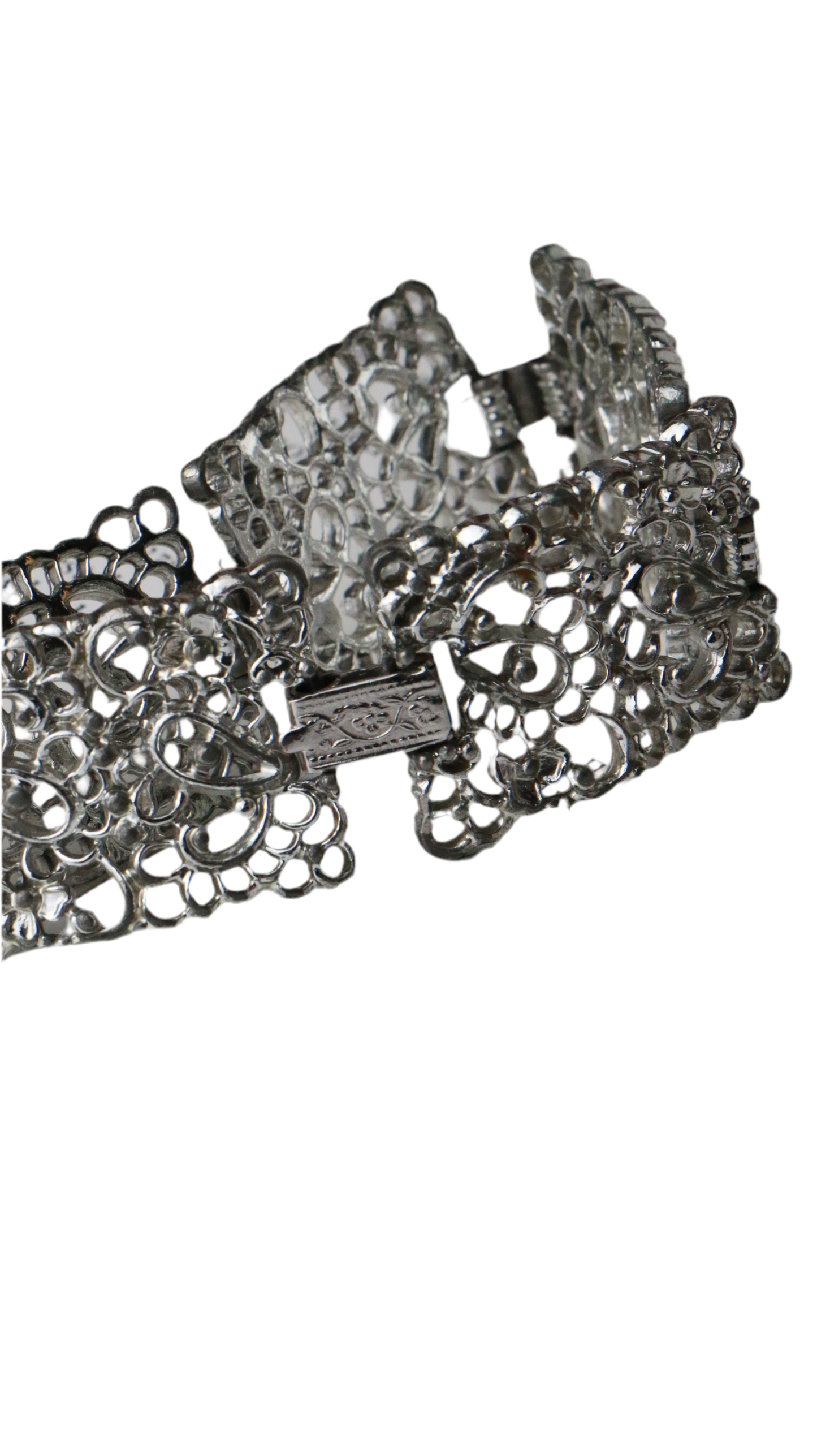 Vintage Emmons Frosted Lace Bracelet – Intricate Silver Filigree Cuff