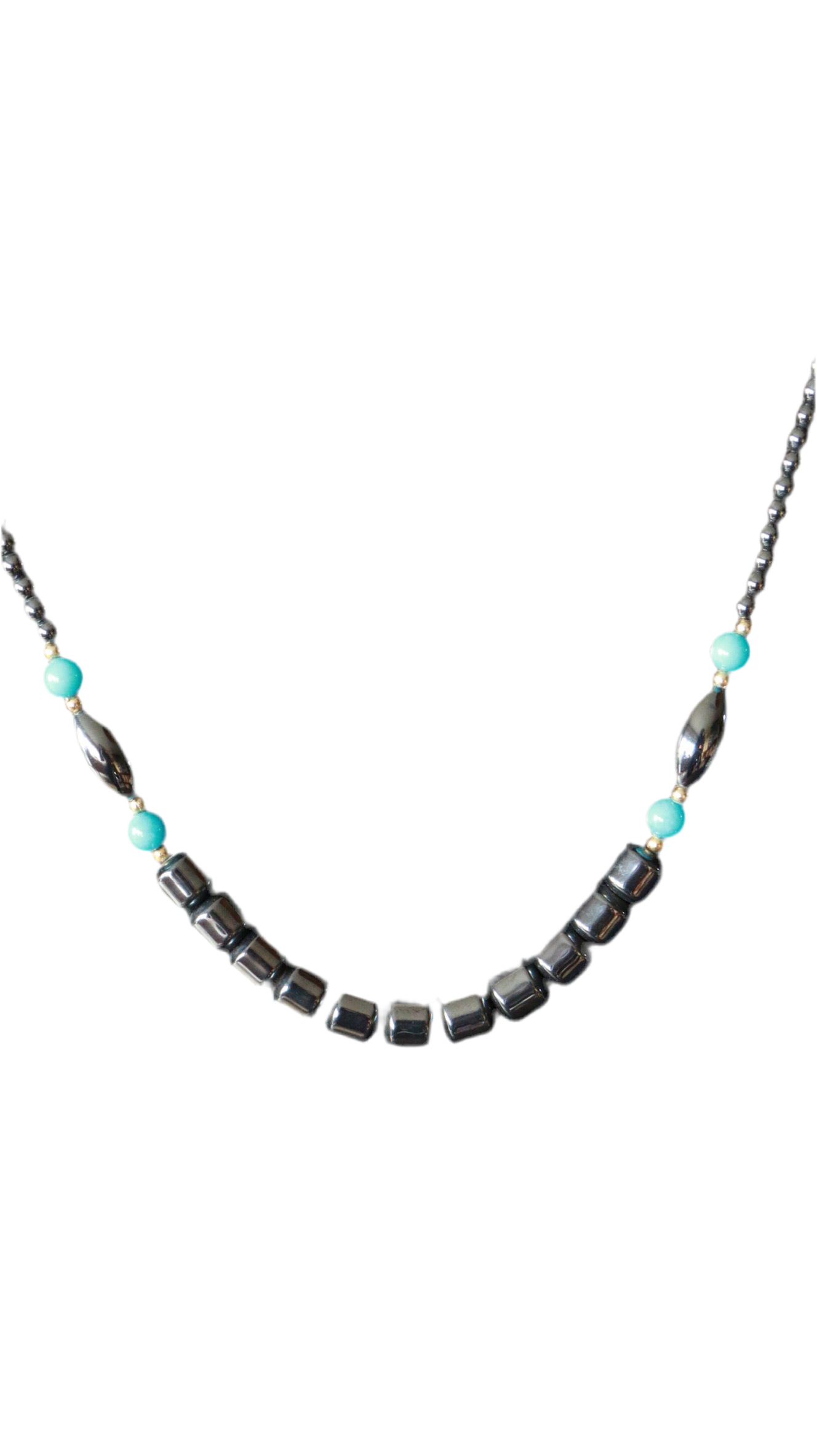 Vintage Black Hematite and Blue Turquoise Necklace