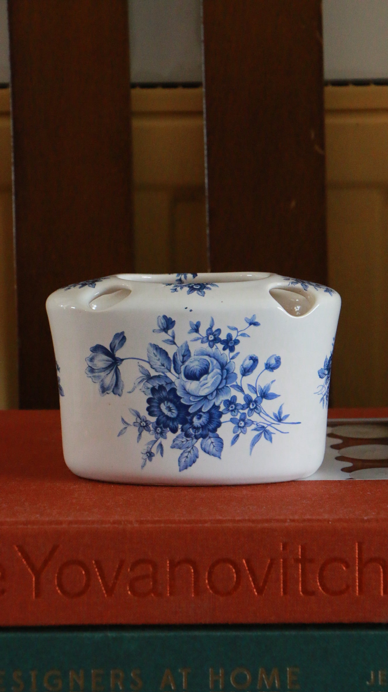Vintage Southfields Blue & White Ceramic Flower Brick Vase