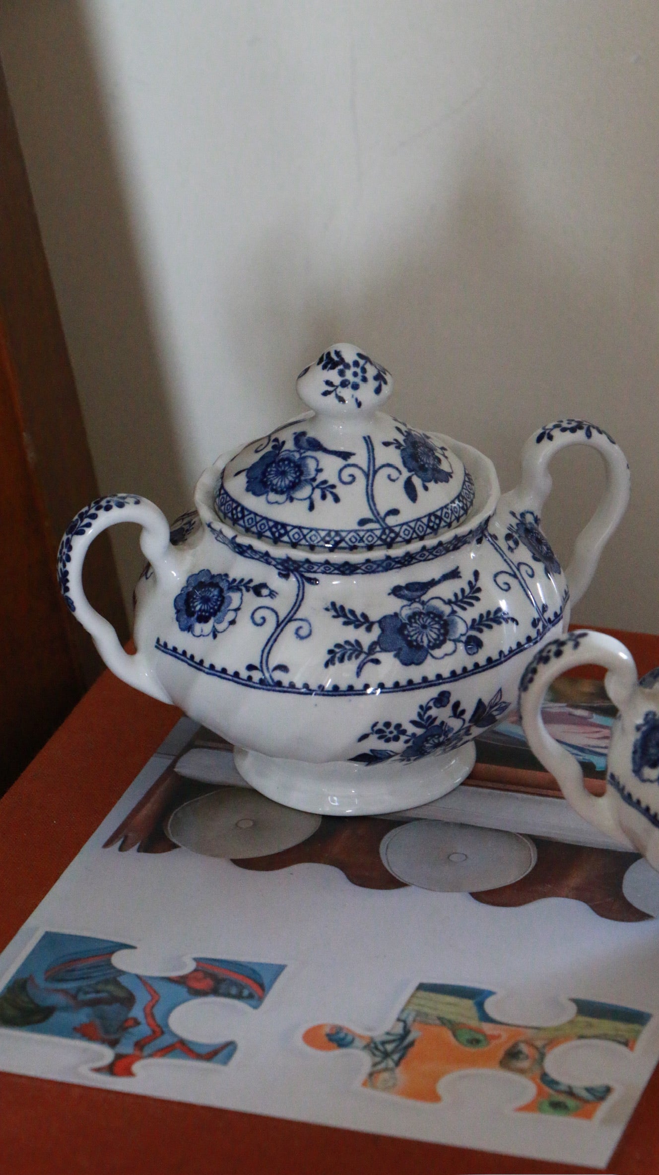 2x 1940s Indies Blue by Johnson Brothers Sugar Bowls with Lids