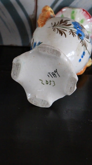Vintage Handpainyed Italian Pottery Vase with Yellow Handles