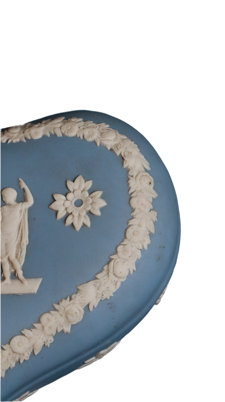Vintage Wedgwood Blue Jasperware Heart Trinket Box