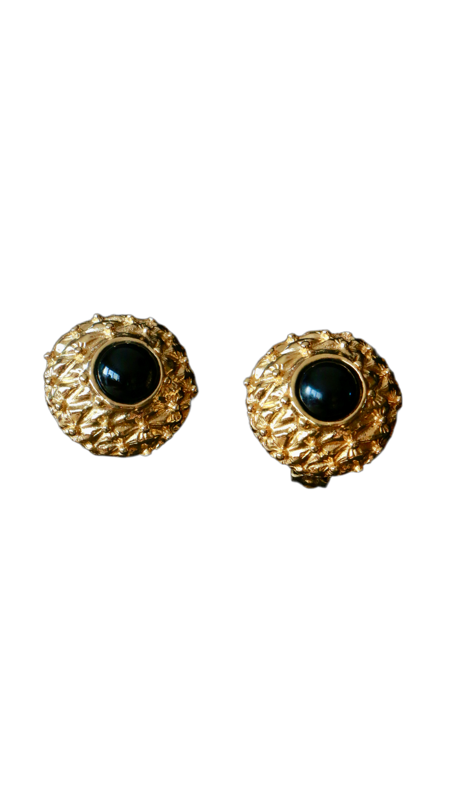 Vintage Gold-Tone & Black Cabochon Statement Earrings