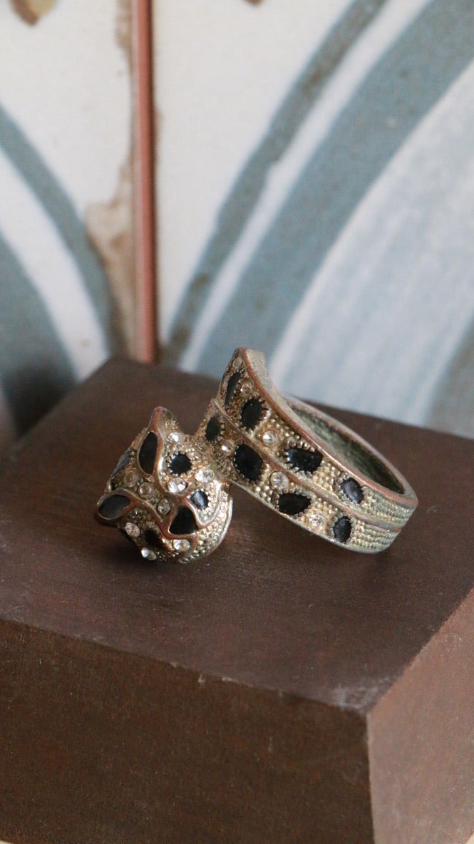 Vintage Panther Wrap Black Enamel Ring