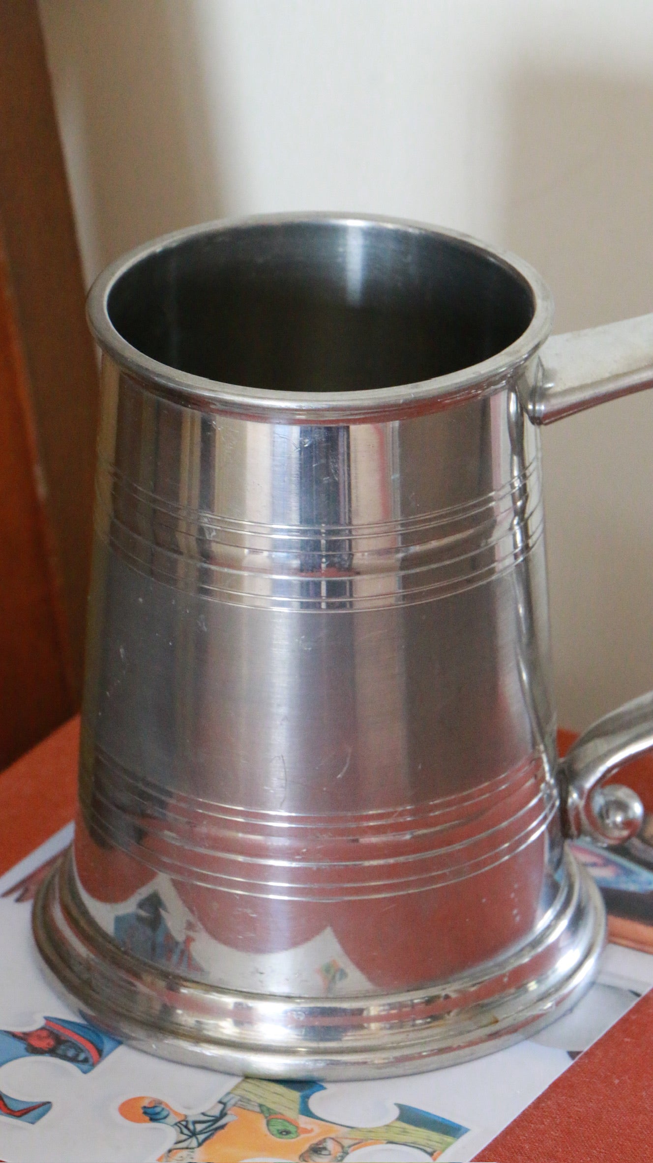 Vintage Pewter Tankard with Bobbin Handle and Swirl Finial