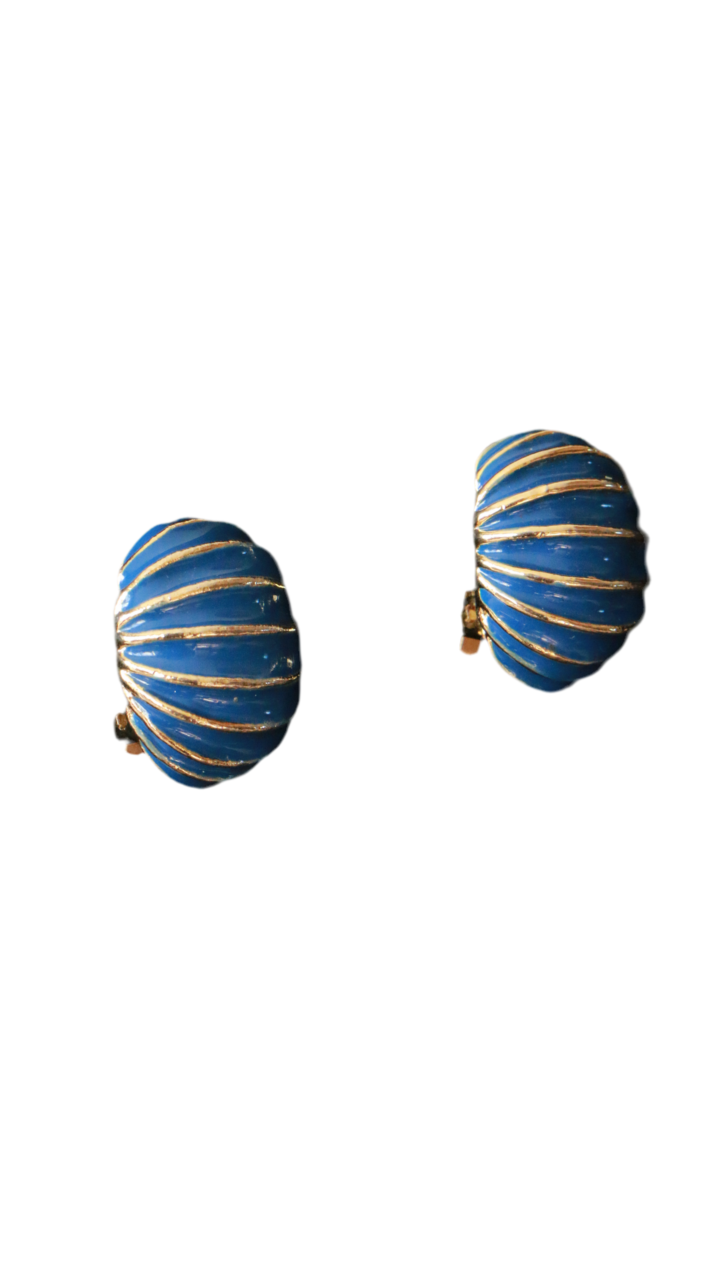 Vintage Blue Enamel & Gold Tone Clip-On Earrings