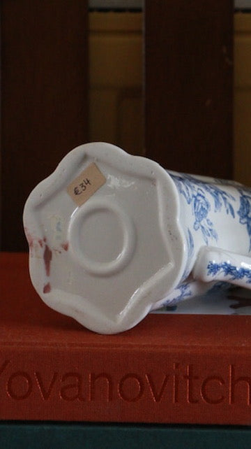 Vintage Blue and White Floral Transferware Jug with Floral & Bird Motif