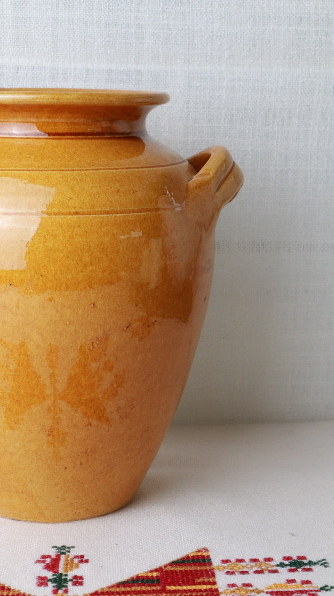 Vintage French Mustard Yellow Glazed Earthenware Pot
