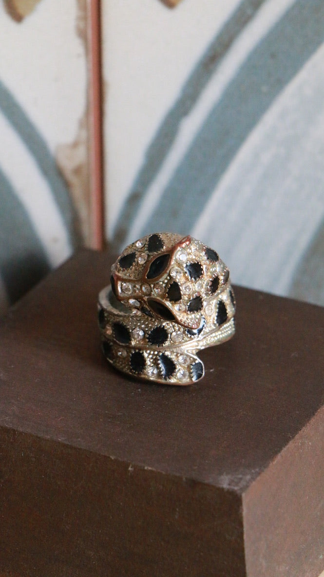Vintage Panther Wrap Black Enamel Ring