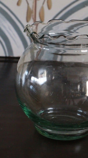 Vintage Hand Blown Glass Vase with Ruffled rim