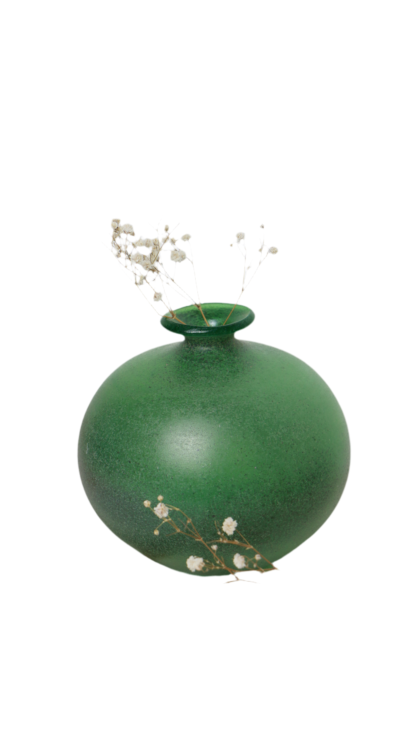Art Deco Verde Green textured hand blown art Glass Vase