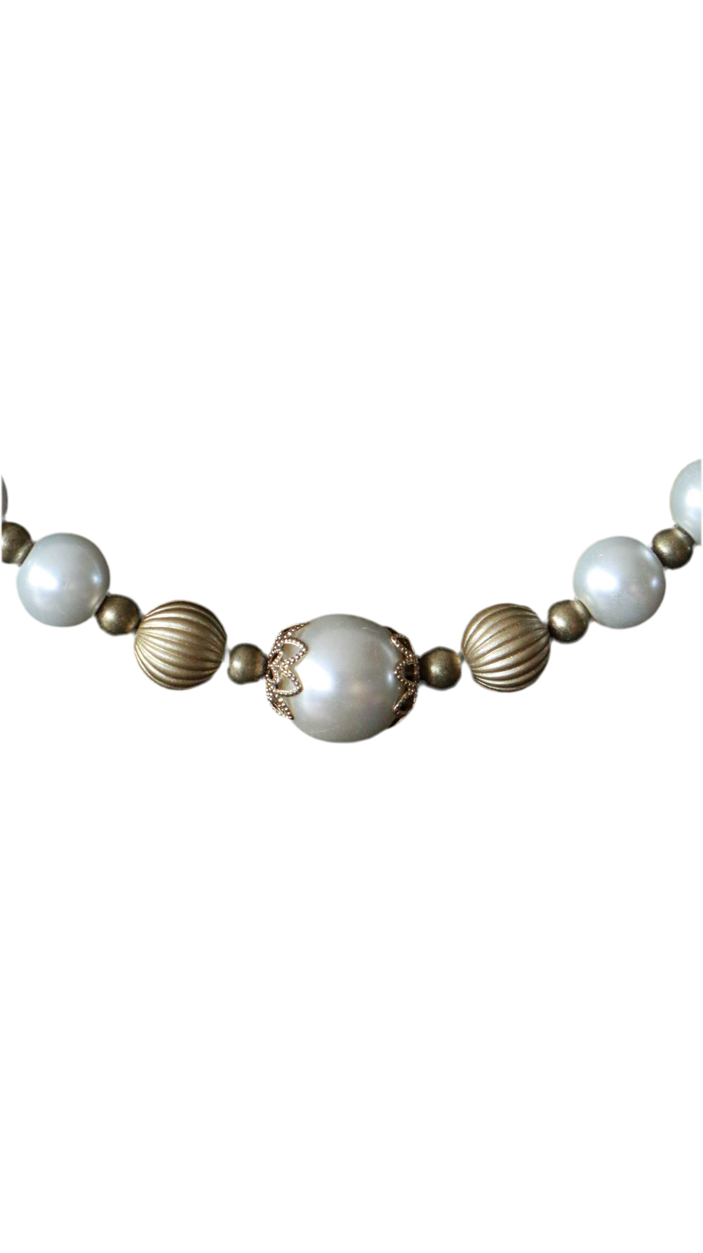 Vintage Faux Pearl Necklace with Statement Bead