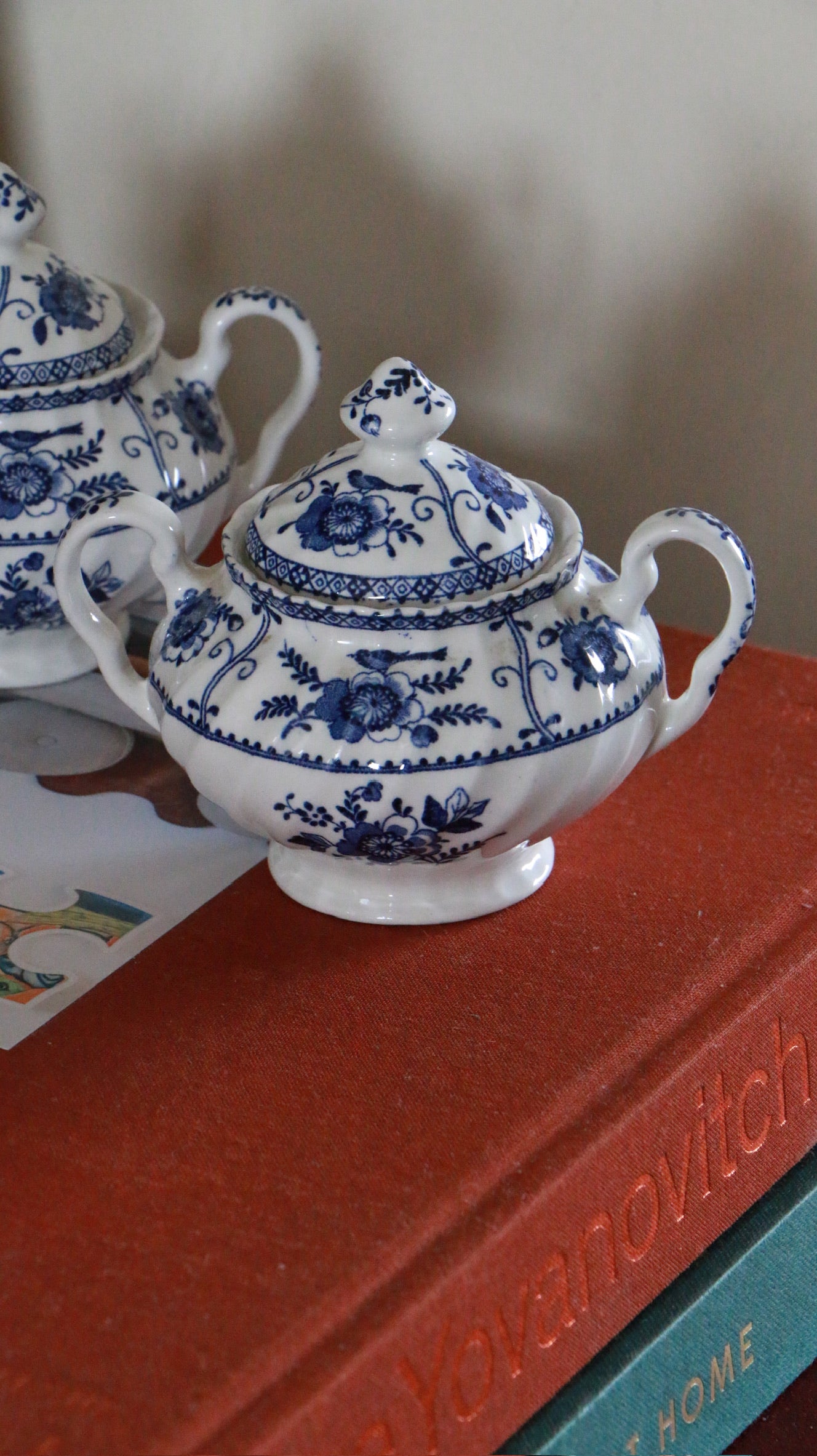 2x 1940s Indies Blue by Johnson Brothers Sugar Bowls with Lids