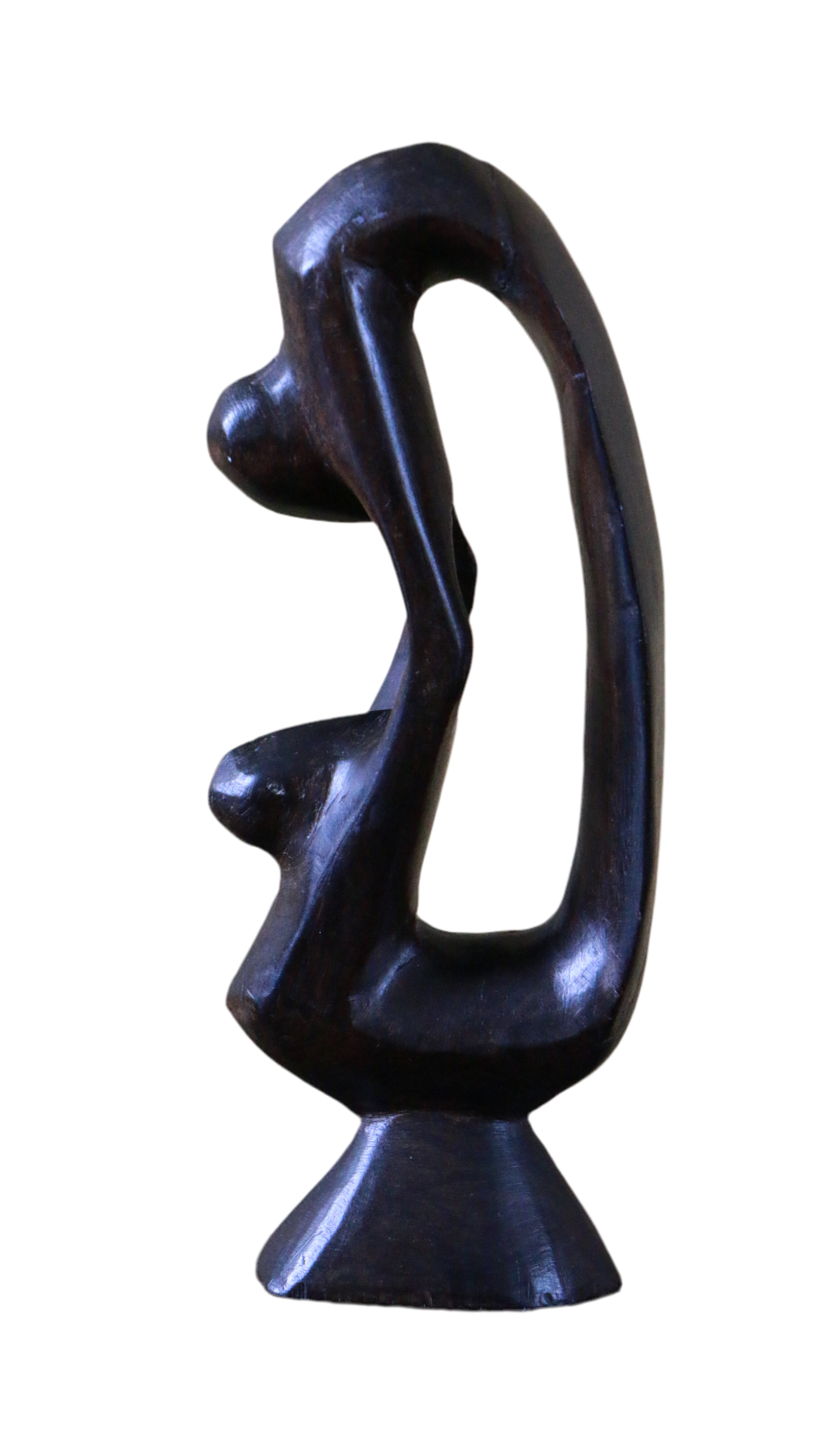 Vintage Hand-Carved Abstract Mother & Child Wooden Sculpture