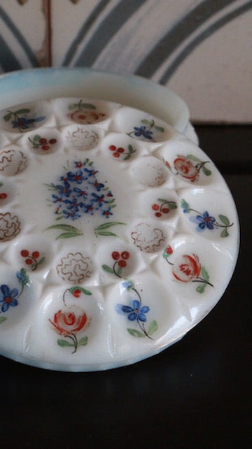 1950s Antique Opaline Jewelry Box with Hand-Painted Floral Motifs