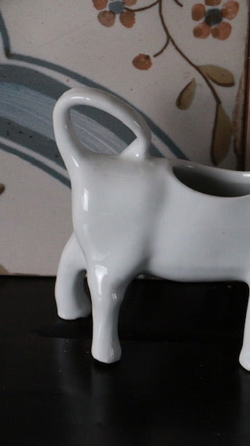 Vintage White Cow Porcelain Milk Jug Creamer Unsigned