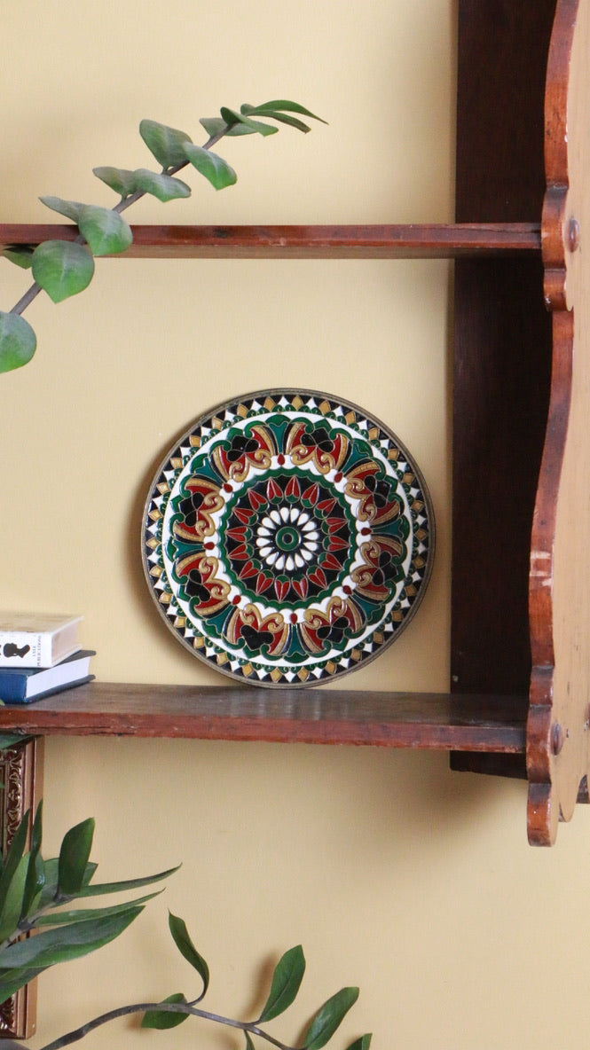 Vintage Moroccan Hand-Painted Brass Wall Plate