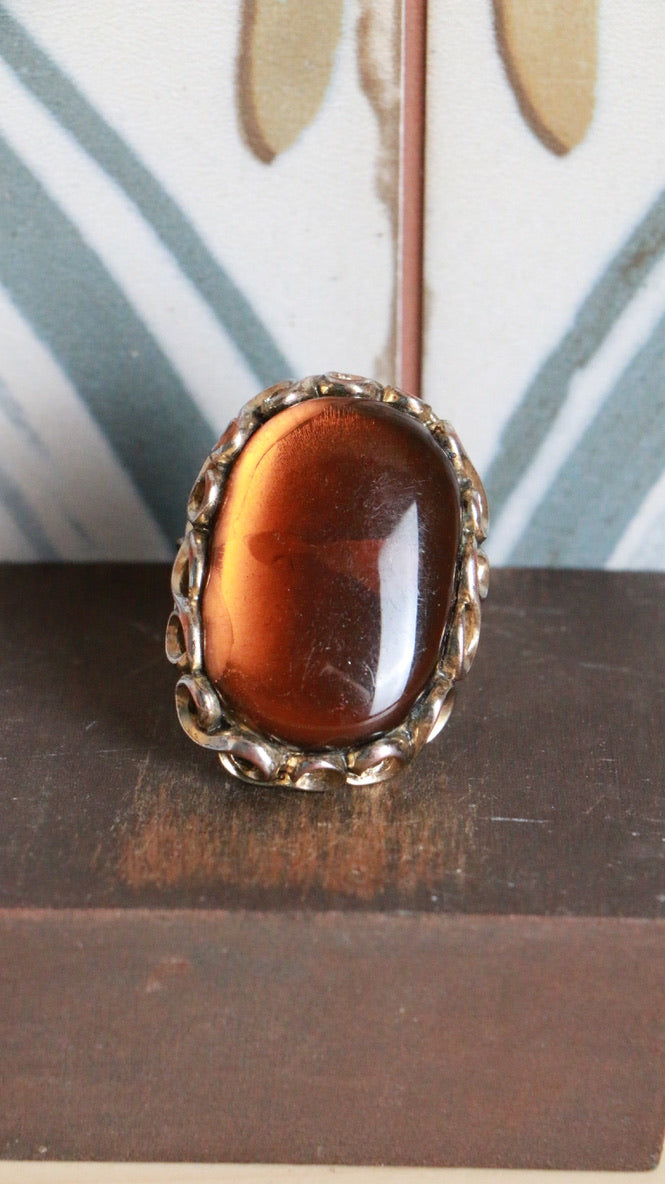 Vintage Amber Costume Ornate Statement Ring