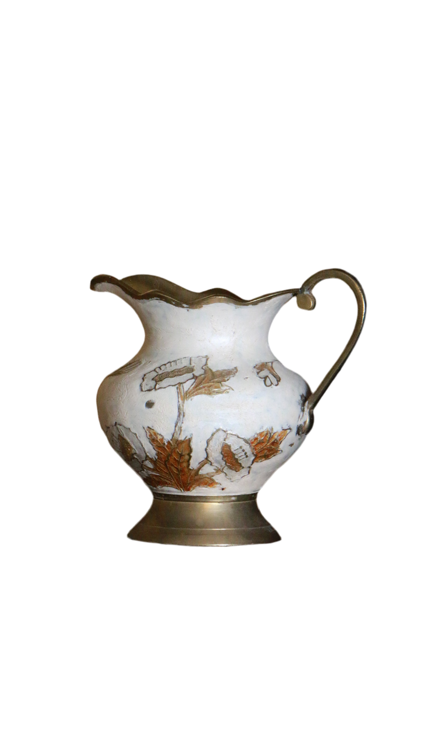 Vintage Handpainted Enamel Brass Pitcher