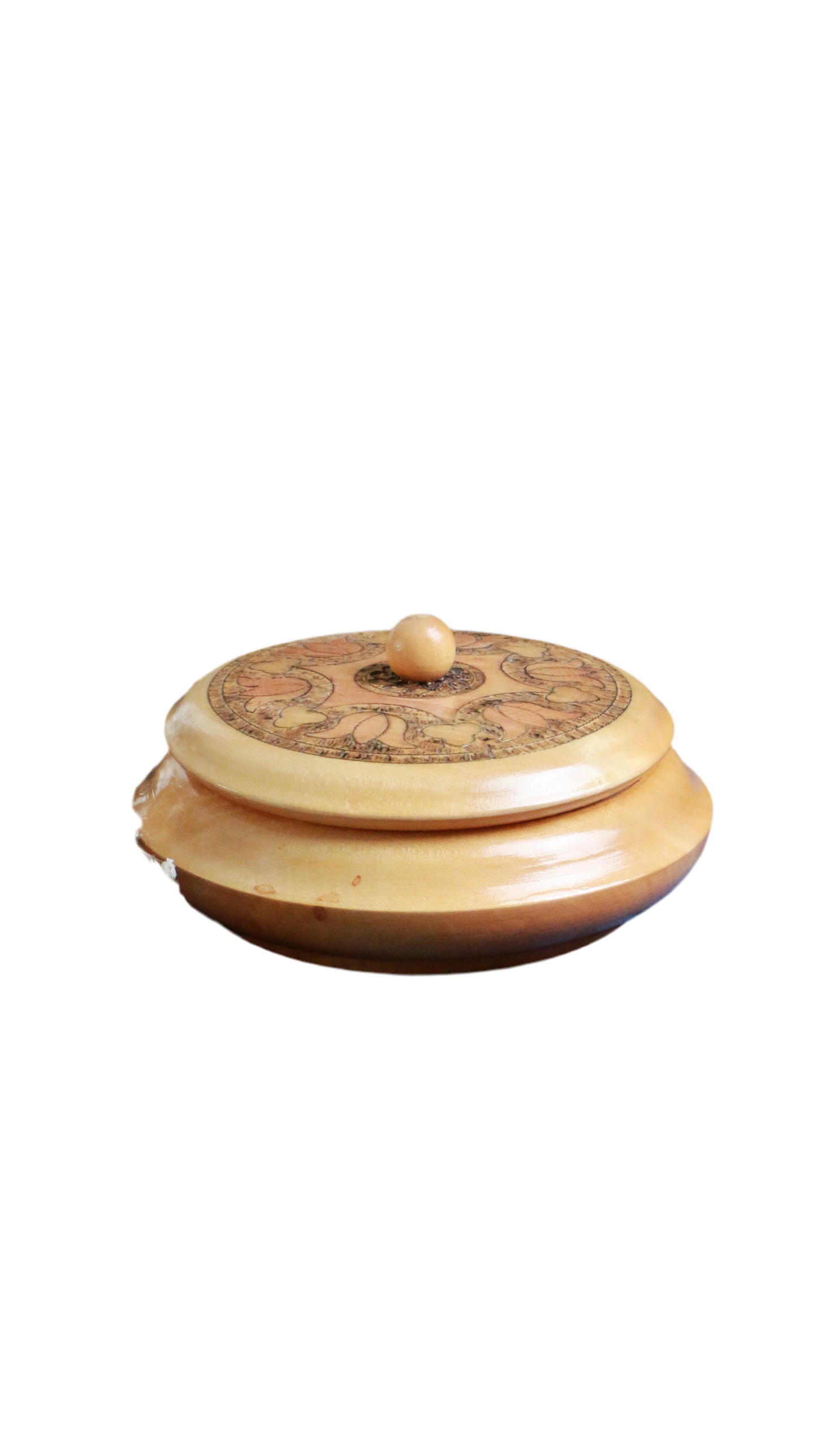 Vintage Handcrafted Wooden Trinket Box with Ornate Floral Carving