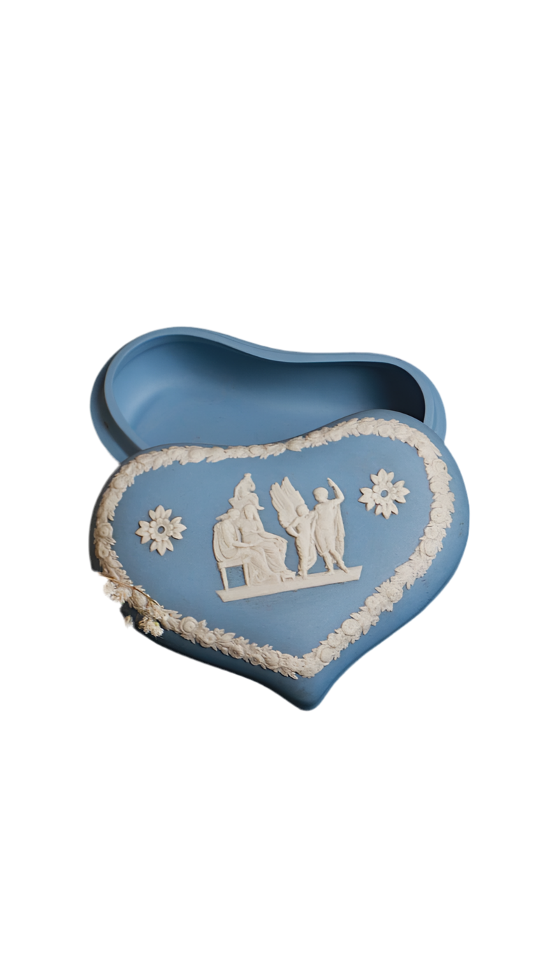 Vintage Wedgwood Blue Jasperware Heart Trinket Box