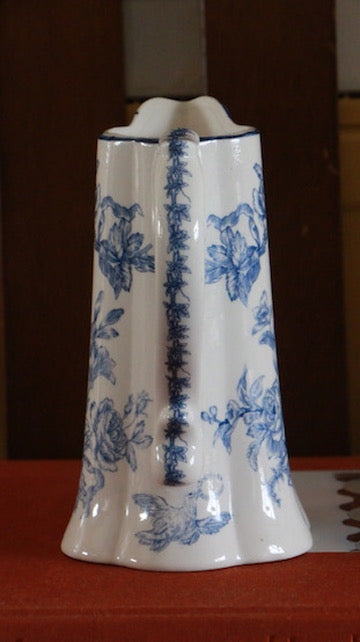 Vintage Blue and White Floral Transferware Jug with Floral & Bird Motif