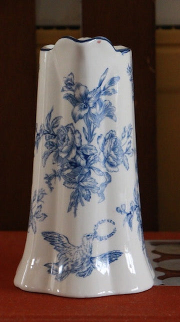 Vintage Blue and White Floral Transferware Jug with Floral & Bird Motif