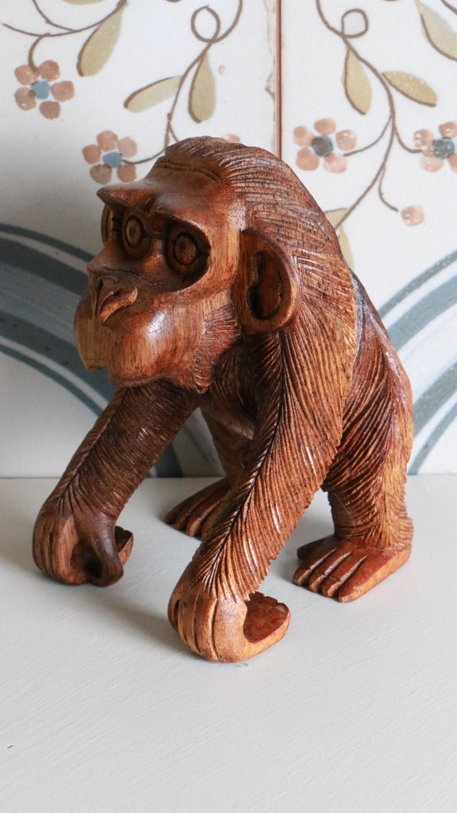 Hand-Carved Vintage Wooden Chimpanzee