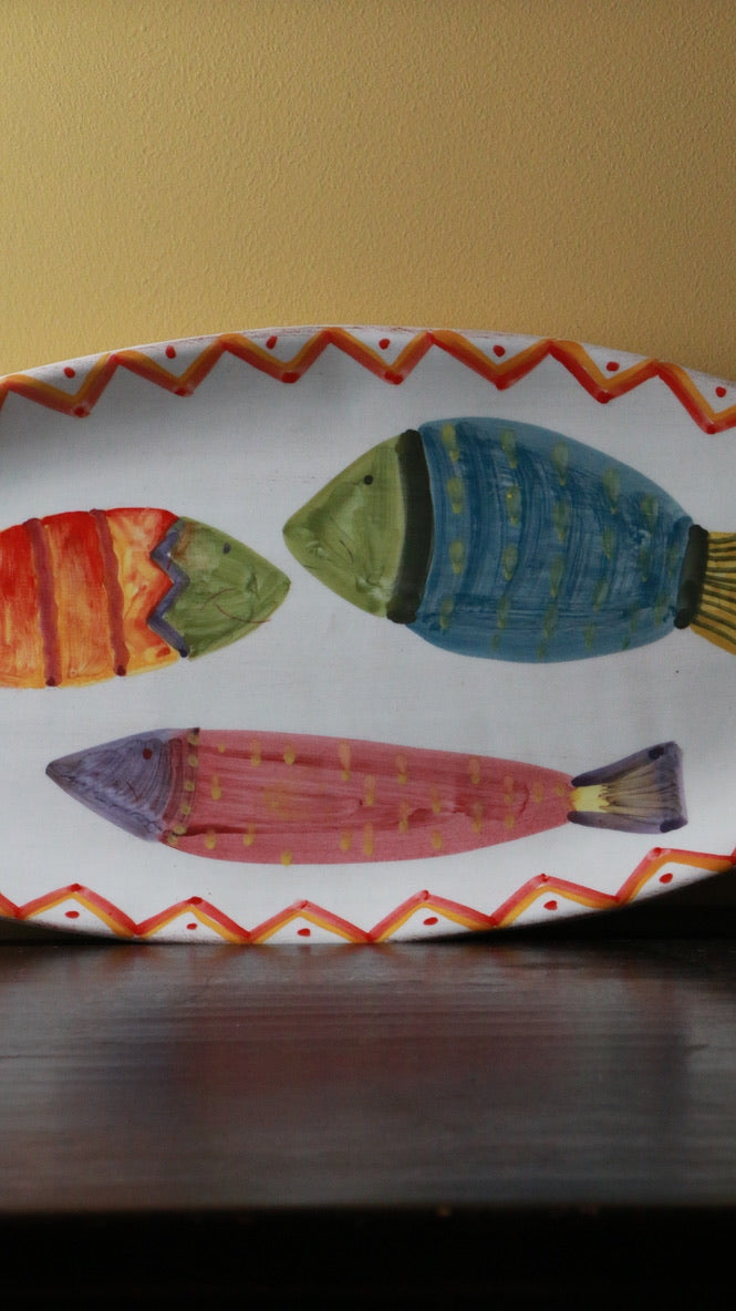 Hand-Painted Mid century modern Italian "Ceramiche Alfa" Fish Platter
