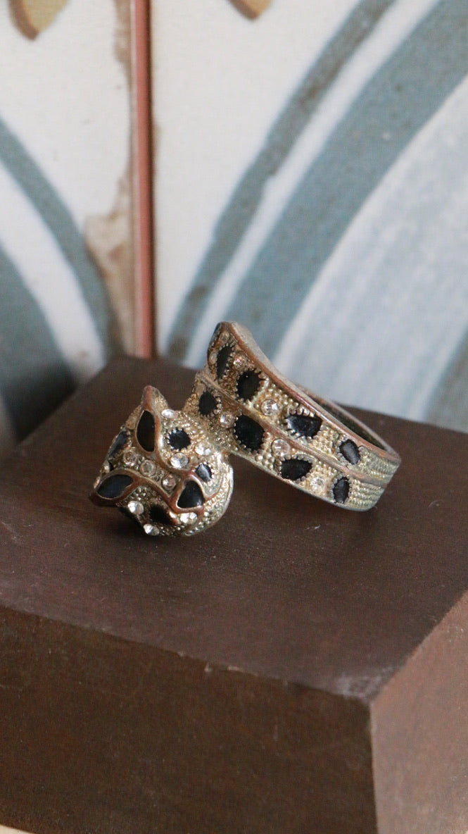 Vintage Panther Wrap Black Enamel Ring
