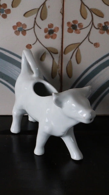 Vintage White Cow Porcelain Milk Jug Creamer Unsigned