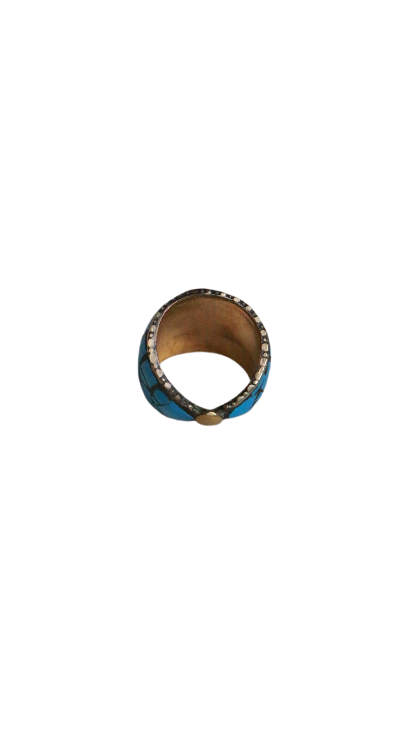 Rare Vintage Turquoise & Brass Bohemian Statement Ring