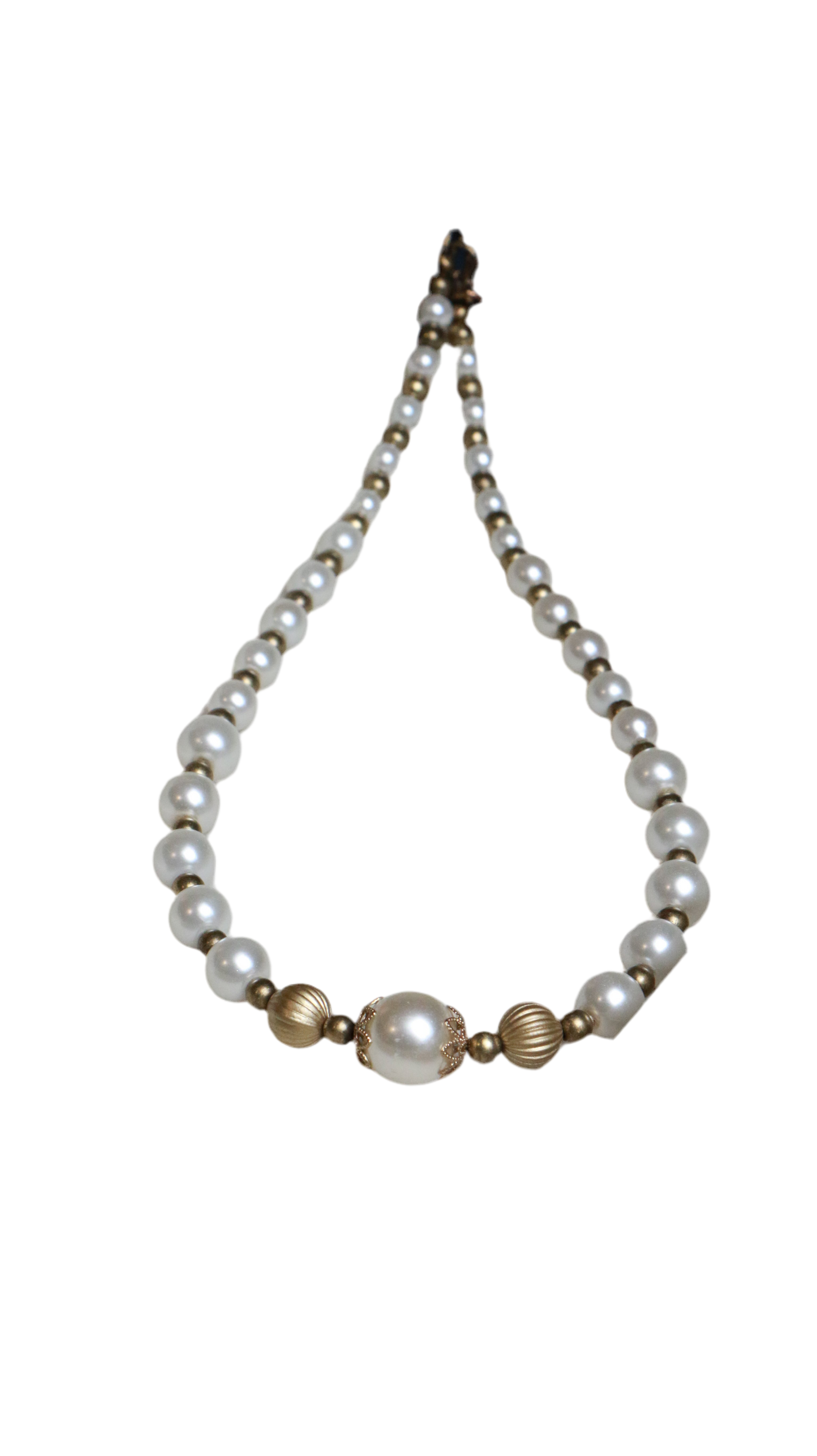 Vintage Faux Pearl Necklace with Statement Bead