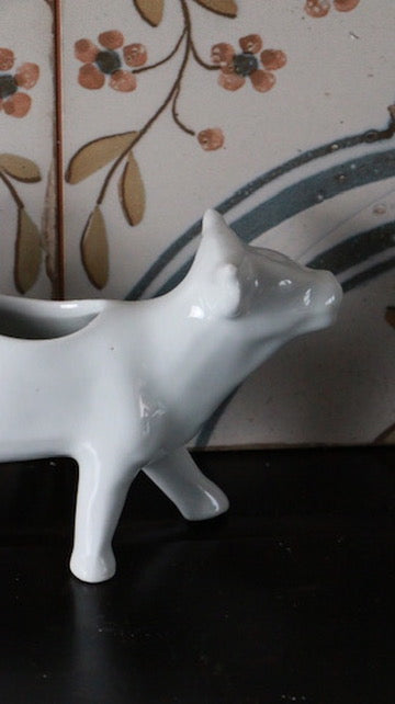 Vintage White Cow Porcelain Milk Jug Creamer Unsigned