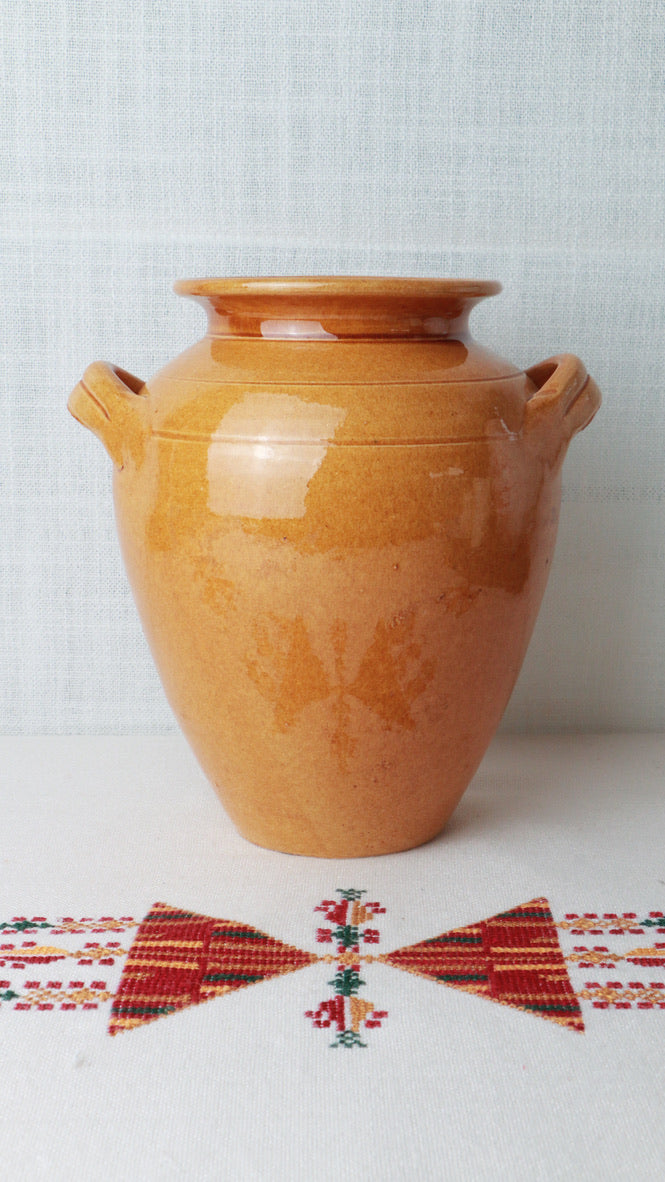 Vintage French Mustard Yellow Glazed Earthenware Pot