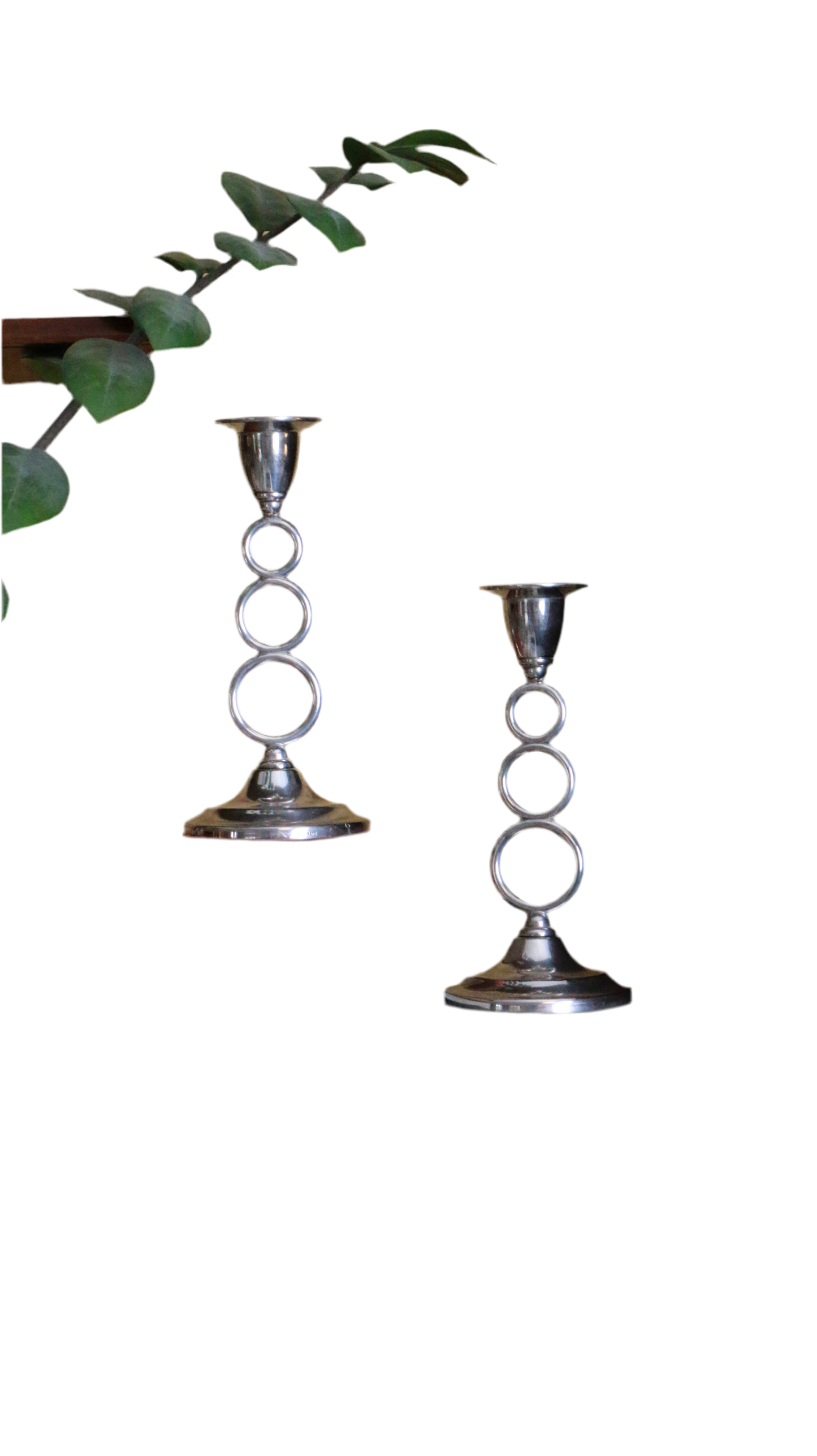 Pair of Mid Century IANTHE Signed Silver Candle Holders with Hoop Design