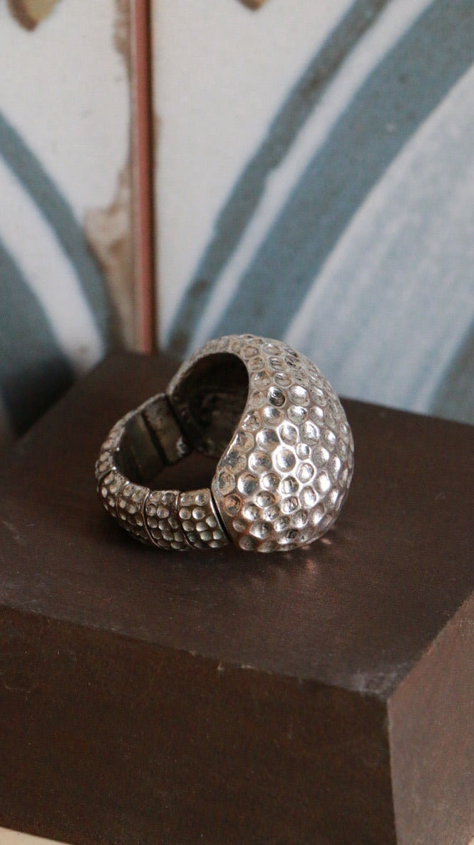 Textured Silver-Tone Modernist Dome Ring