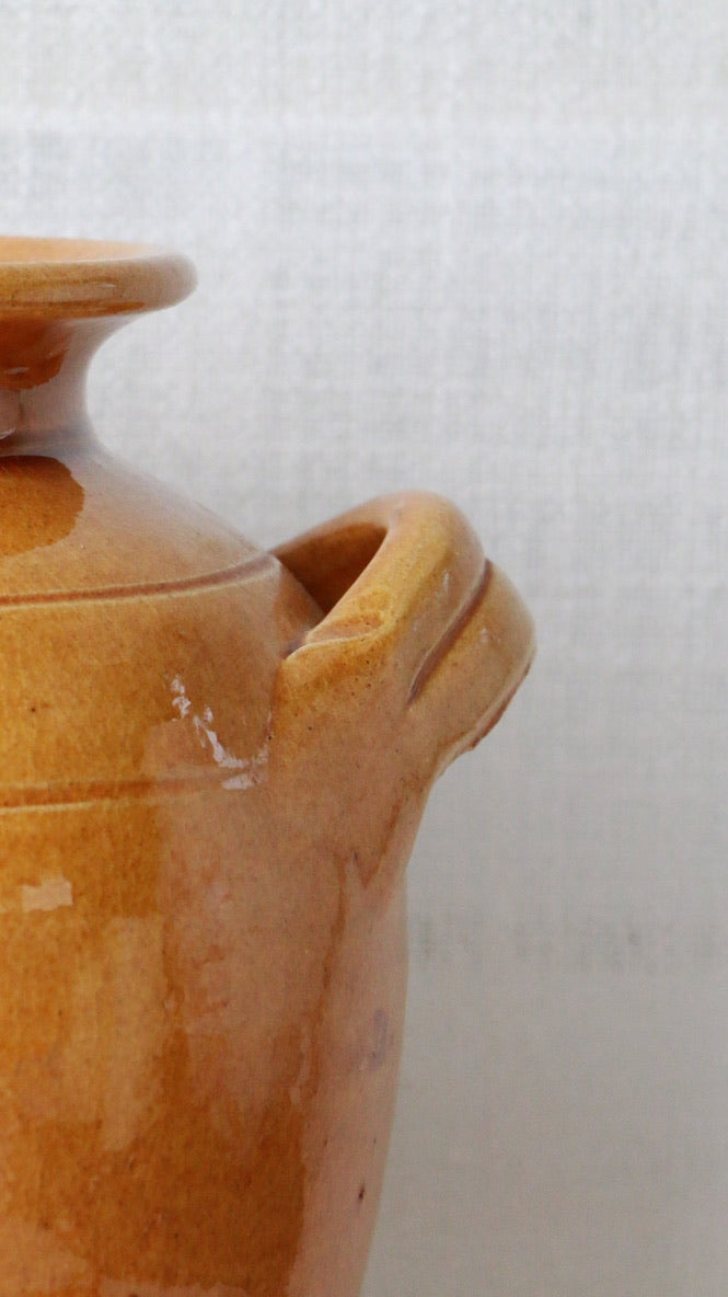 Vintage French Mustard Yellow Glazed Earthenware Pot