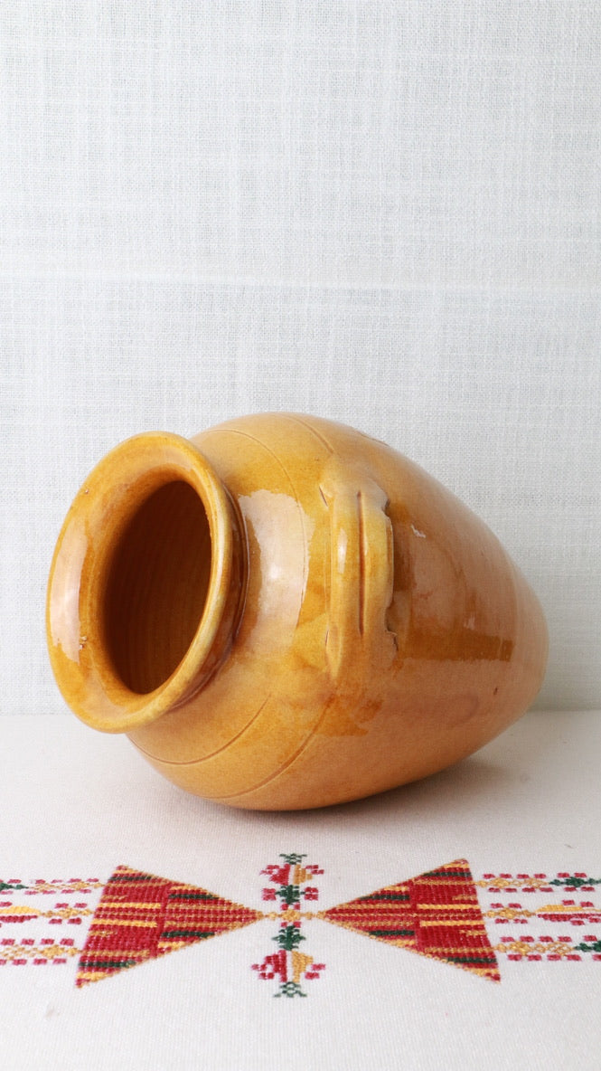 Vintage French Mustard Yellow Glazed Earthenware Pot