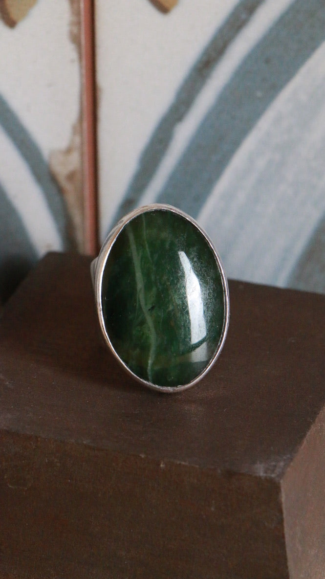 Nephrite Jade Vintage Sterling Silver Modernist Ring