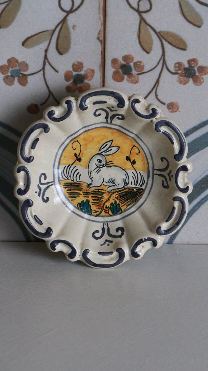 Vintage Hand-Painted Rabbit Motif Ceramic Plate